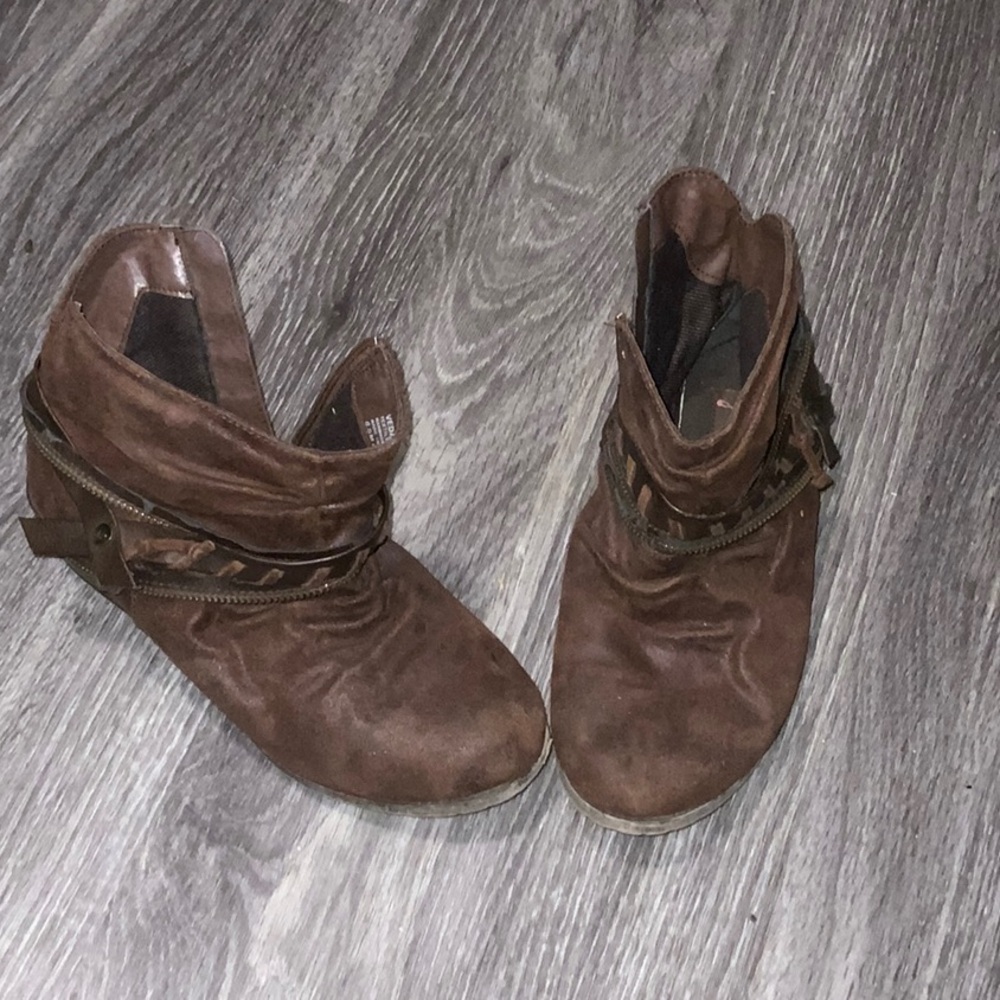 Jellypop Brown Ankle Booties with Distressed Leather